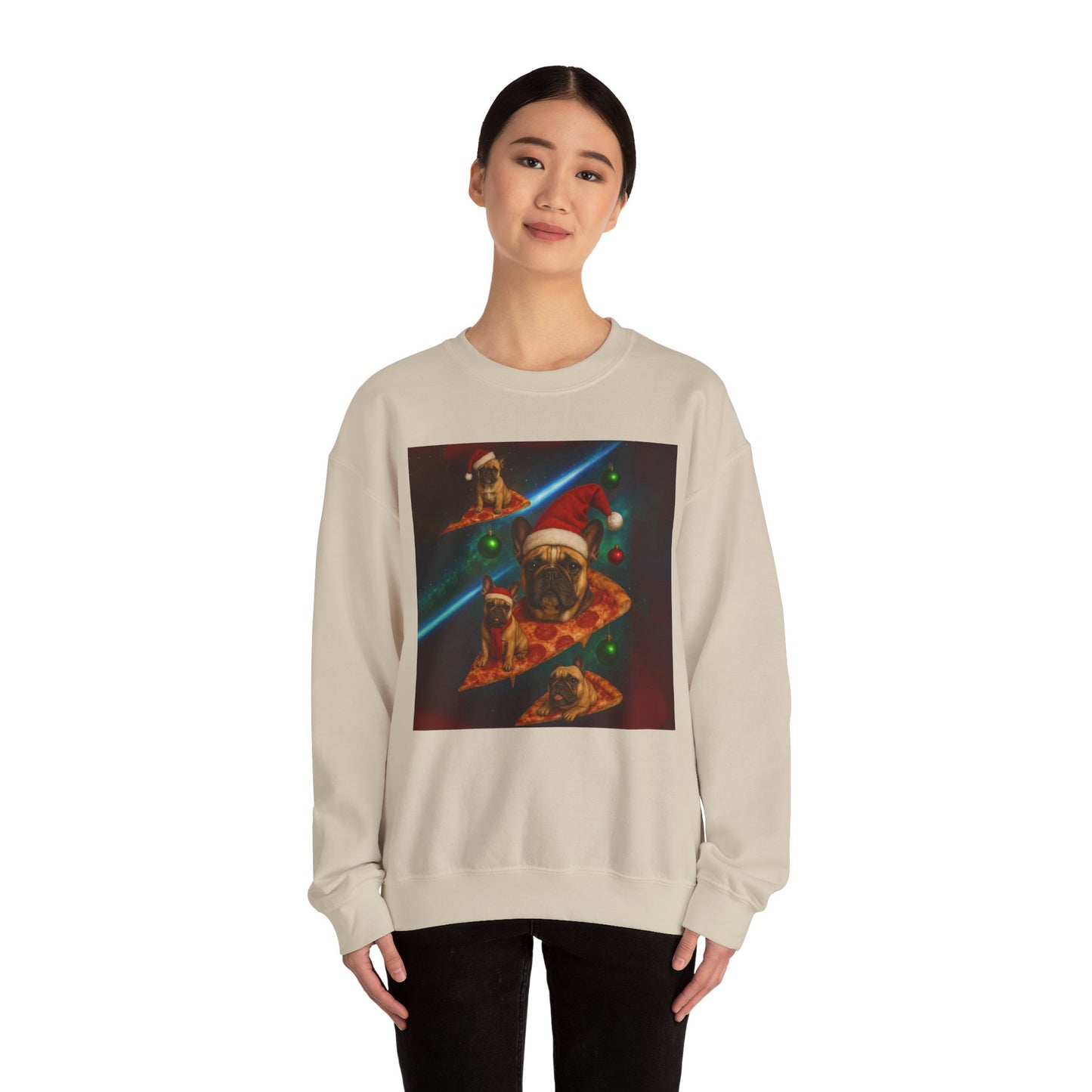 Festive Pizza Dog Crewneck Sweatshirt | Fun Holiday Apparel | Gift for Dog Lovers, Christmas Sweatshirt, Cozy Fashion, Unisex Style - Riff Raff Wear