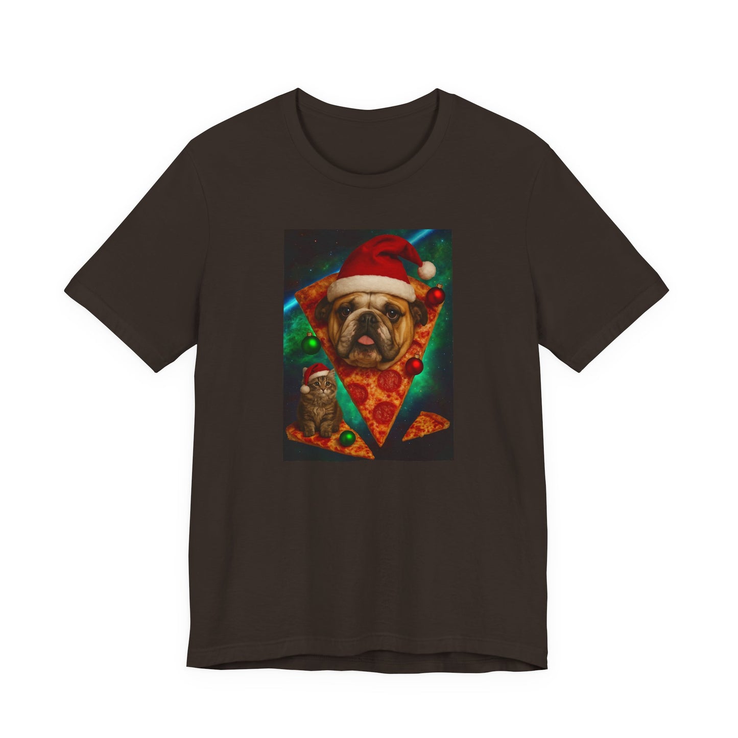 Festive Dog Pizza Tee - Unisex Short Sleeve T-Shirt, Funny Holiday Shirt, Pet Lover Gift, Christmas Apparel, Cute Animal Tee - Riff Raff Wear