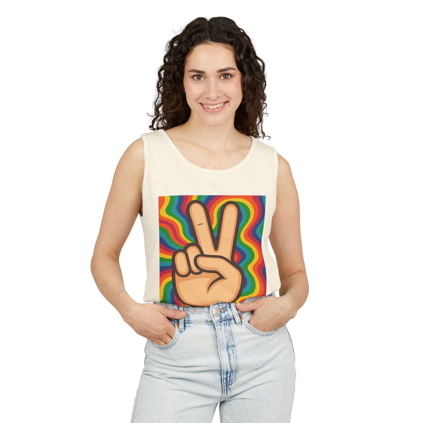 Unisex Peace Sign Tank Top - Vibrant Garment-Dyed Casual Wear - Riff Raff Wear