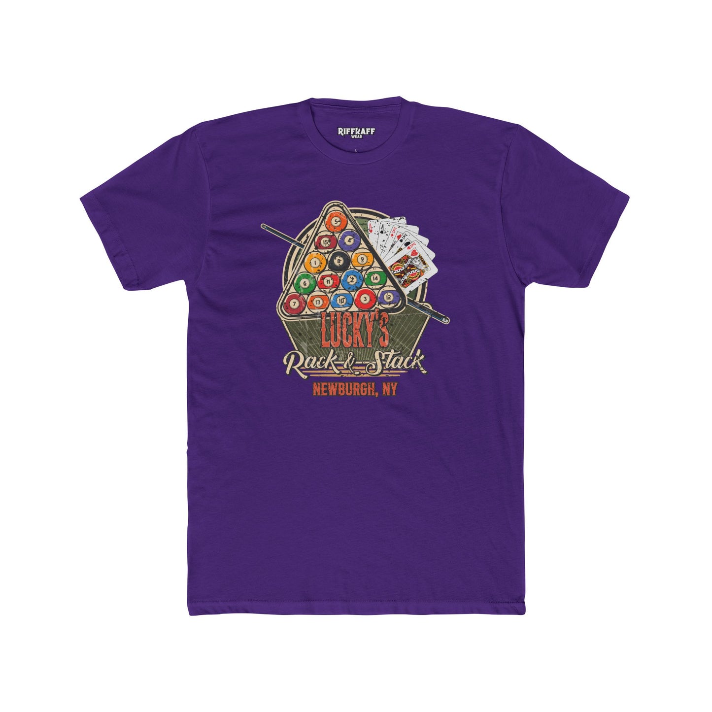 Lucky's Pool Hall Unisex Cotton Crew Tee Pool Up Front. Poker In The Rear. - Riff Raff Wear Underground