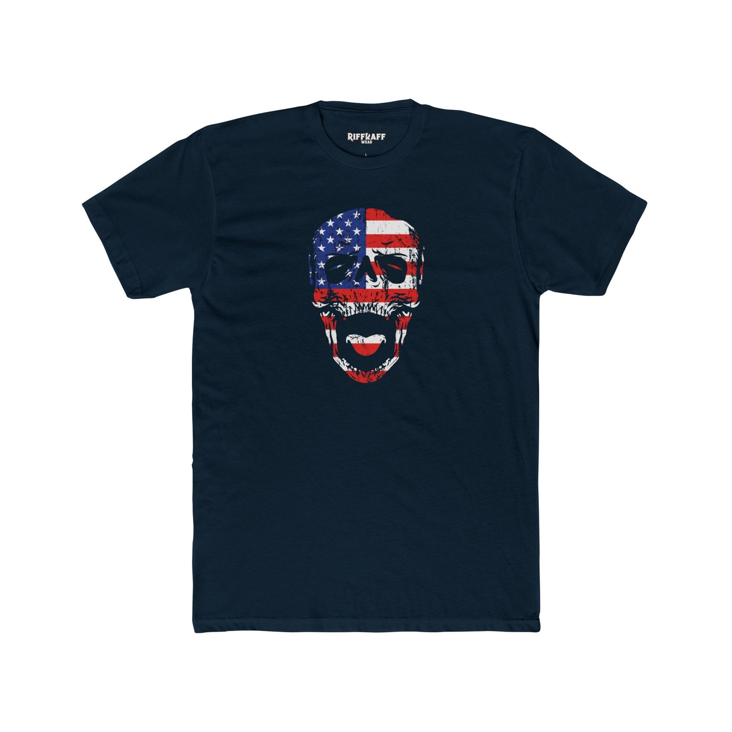 Streetwear - USA Flag Skull - Unisex Cotton Crew Tee - Riff Raff Wear