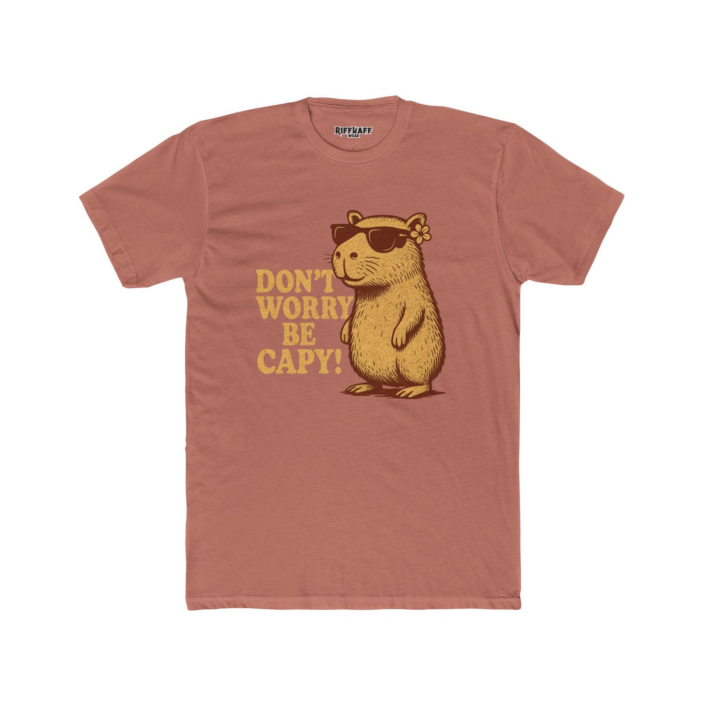 Unisex Cotton Crew Tee - Don't Worry Be Capy! Funny Animal - Riff Raff Wear