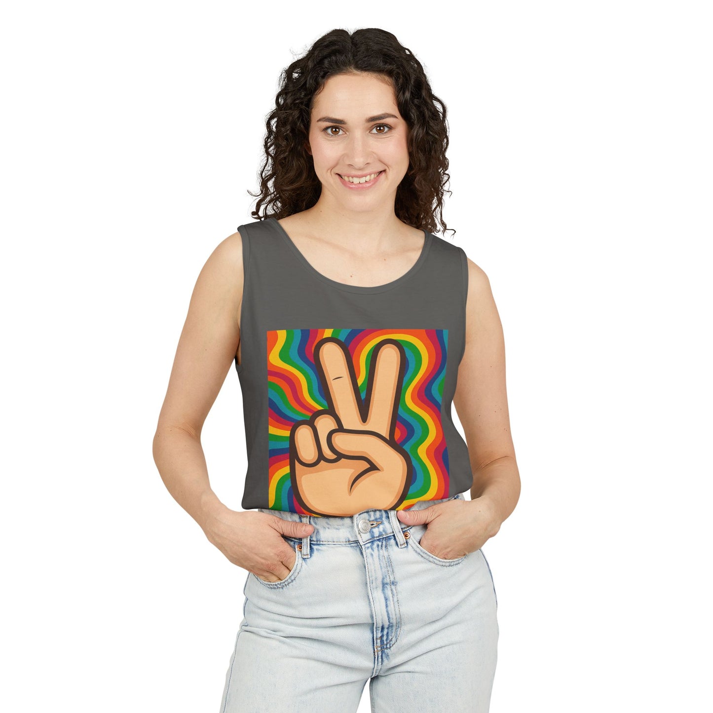 Unisex Peace Sign Tank Top - Vibrant Garment-Dyed Casual Wear - Riff Raff Wear