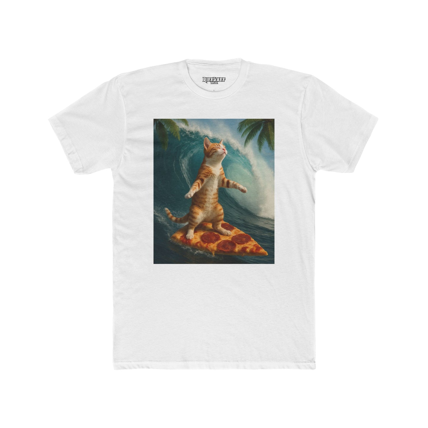 Surfing Cat Unisex Cotton Crew Tee - Fun & Quirky Beach Vibes - Riff Raff Wear