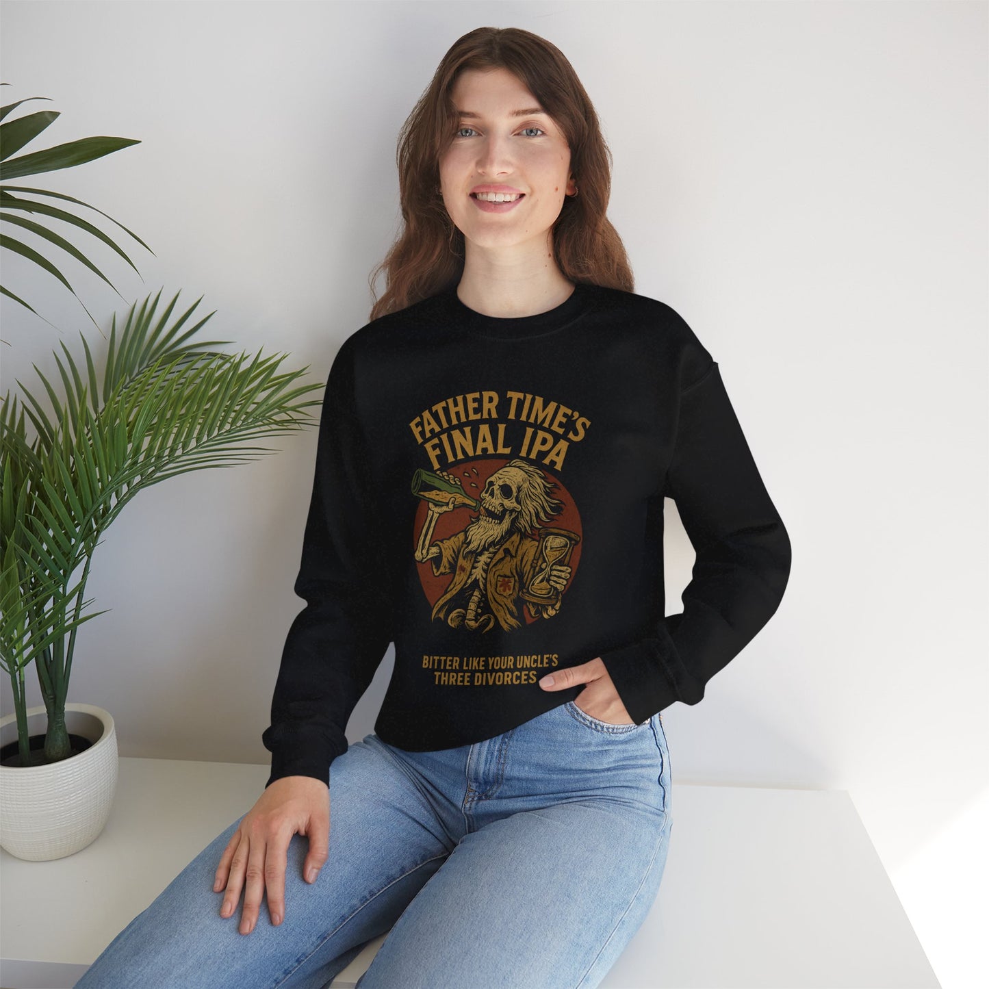 Funny Unisex Crewneck Sweatshirt - Father Time's Final IPA Design - Riff Raff Wear Underground