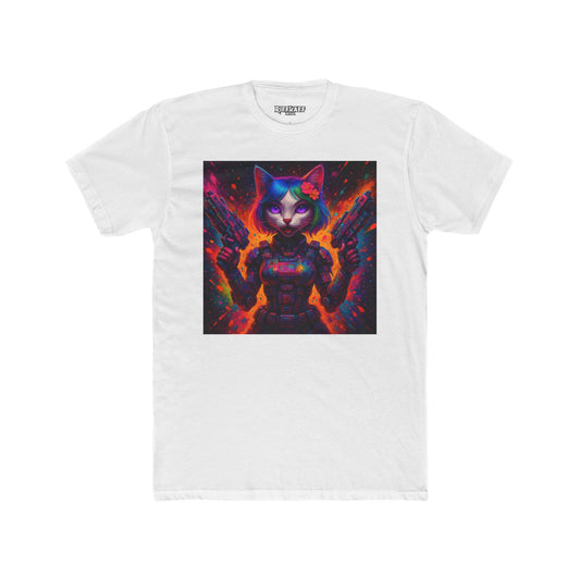 Futuristic Cat Warrior Unisex Cotton Crew Tee - Colorful for Animal Lovers - Riff Raff Wear