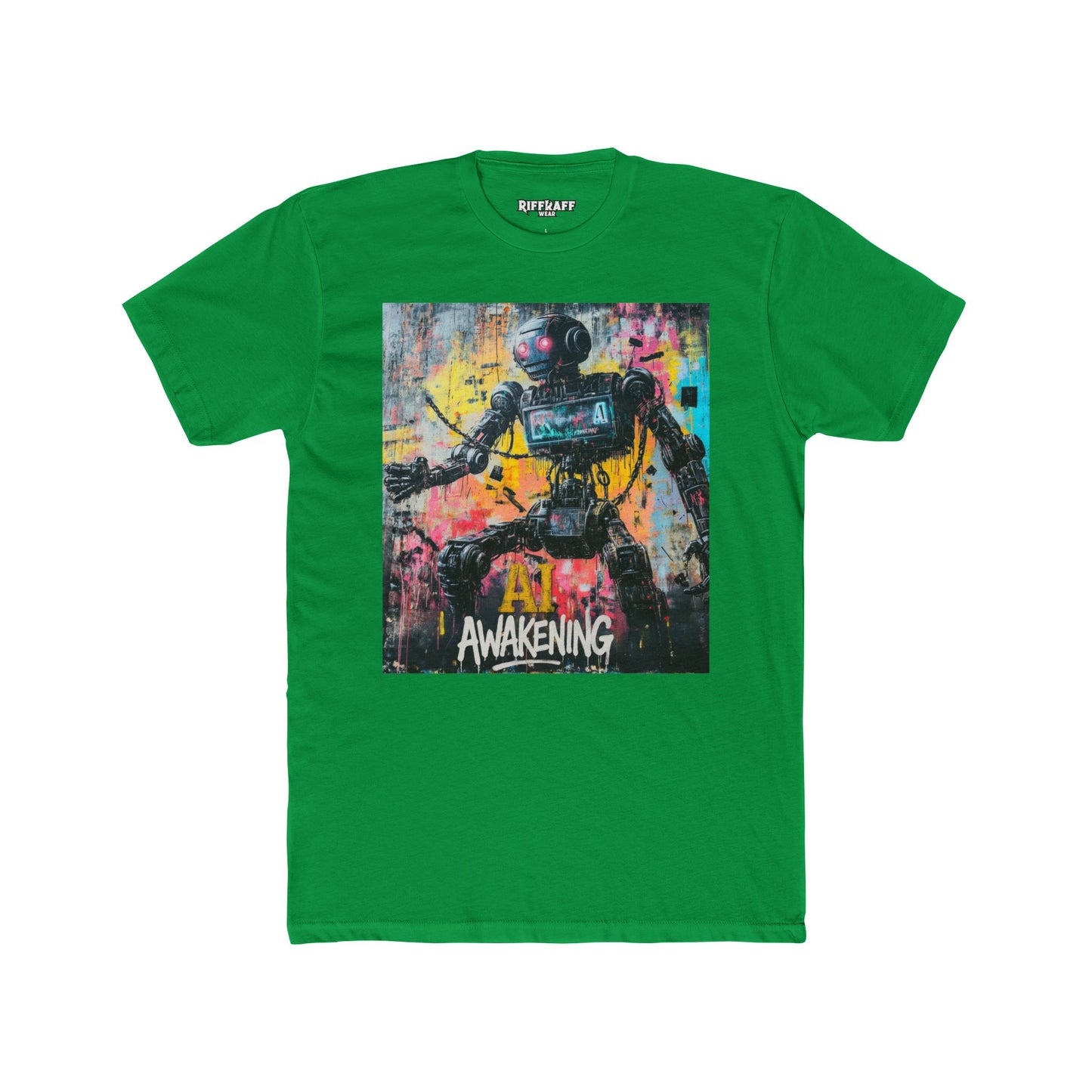 AI Awakening Unisex Cotton Crew Tee - Futuristic Art T-Shirt - Riff Raff Wear