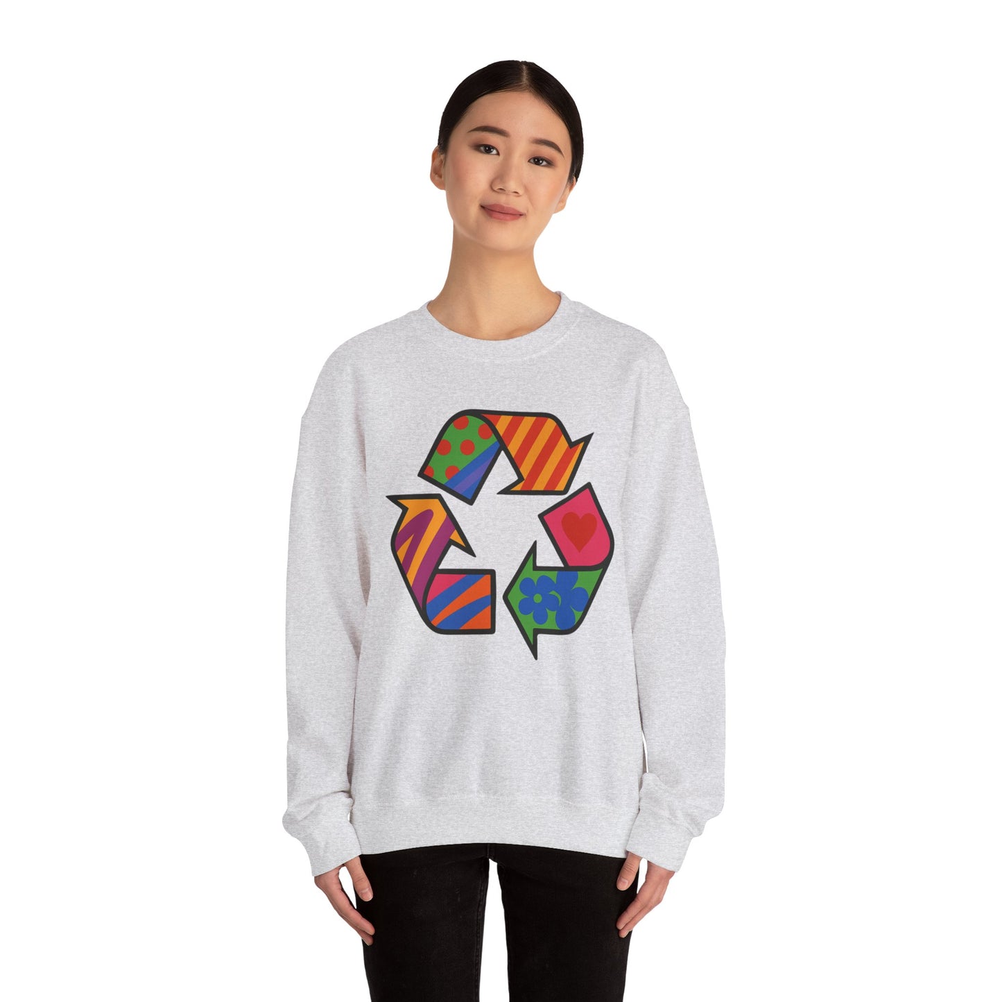 Eco-Friendly Graphic Sweatshirt - Unisex Heavy Blend™ Crewneck with Colorful Recycle Design - Riff Raff Wear