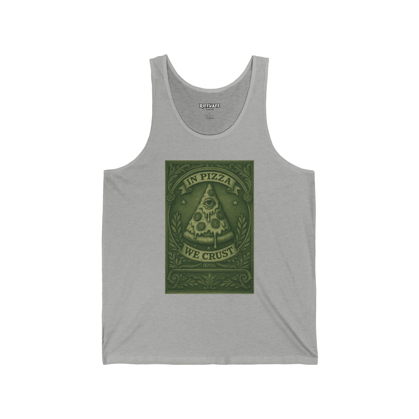 Funny Pizza Lover Unisex Jersey Tank – "In Pizza We Crust" Design - Riff Raff Wear