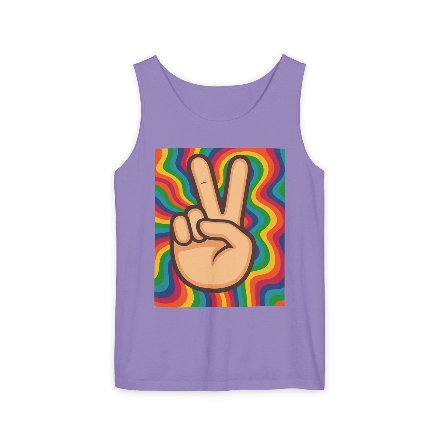 Unisex Peace Sign Tank Top - Vibrant Garment-Dyed Casual Wear - Riff Raff Wear
