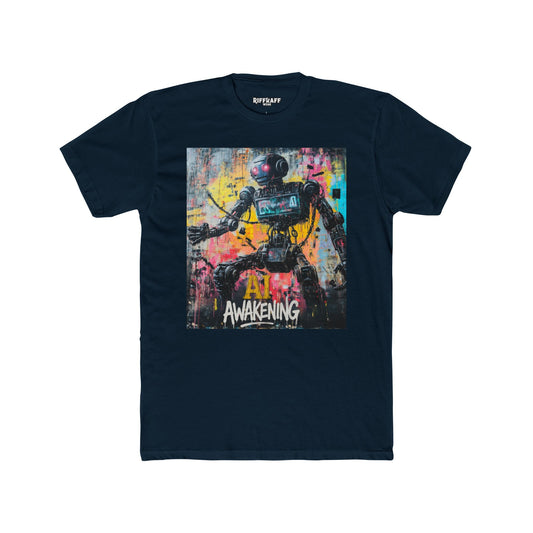 AI Awakening Unisex Cotton Crew Tee - Futuristic Art T-Shirt - Riff Raff Wear