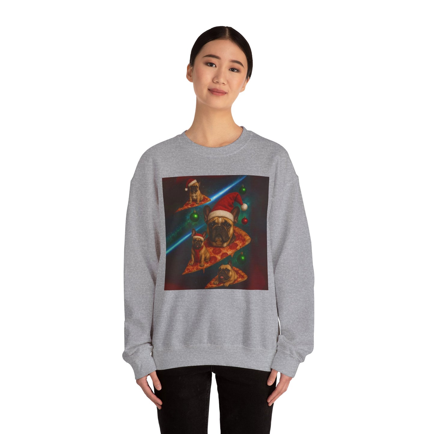Festive Pizza Dog Crewneck Sweatshirt | Fun Holiday Apparel | Gift for Dog Lovers, Christmas Sweatshirt, Cozy Fashion, Unisex Style - Riff Raff Wear
