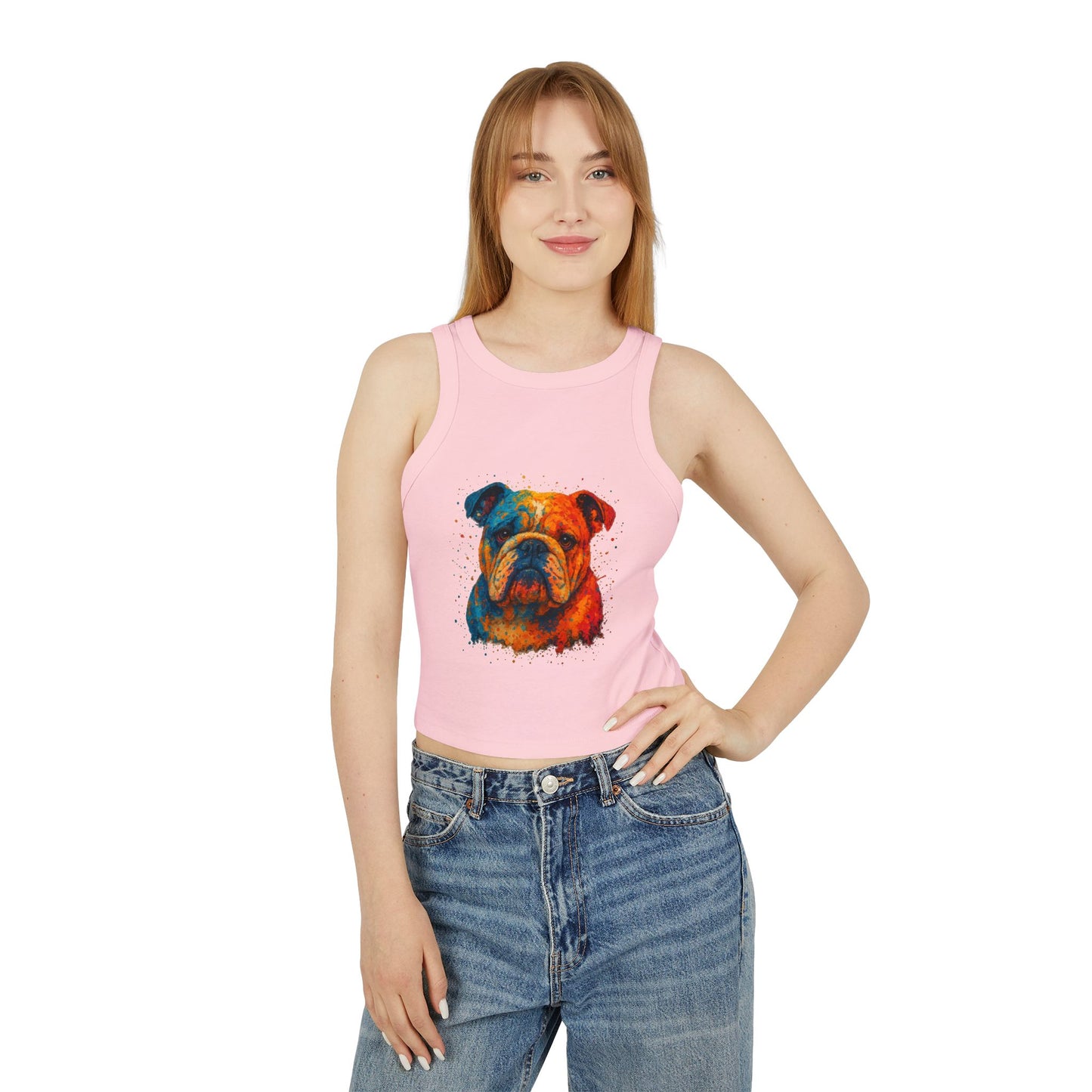 Colorful Bulldog Print Micro Rib Racer Tank Top - Riff Raff Wear