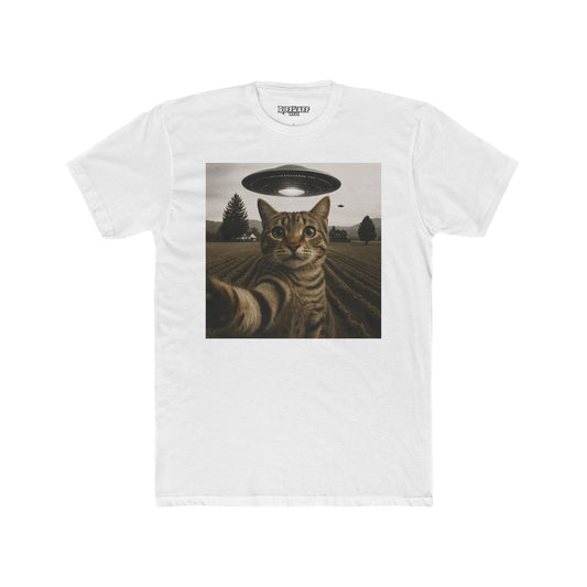 Alien Cat Unisex Cotton Crew Tee – Funny UFO Graphic T-Shirt - Riff Raff Wear
