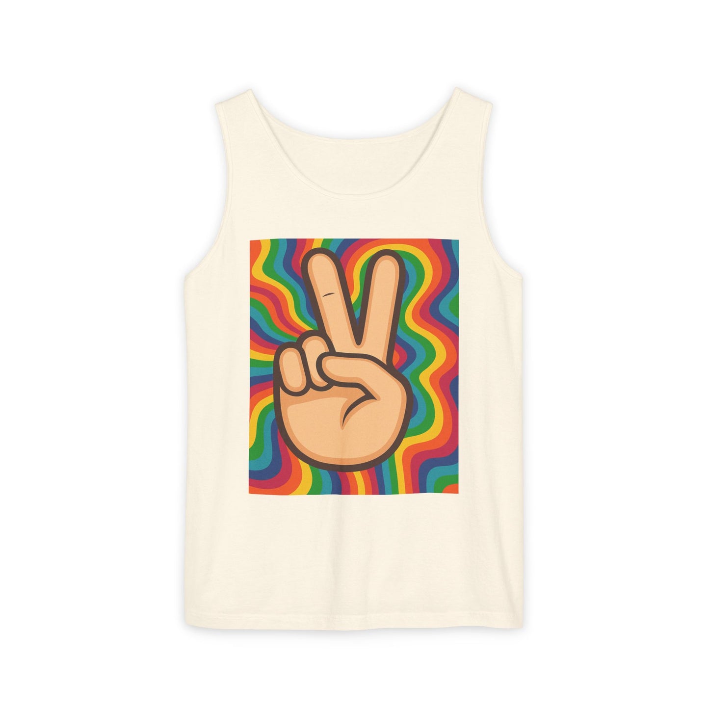 Unisex Peace Sign Tank Top - Vibrant Garment-Dyed Casual Wear - Riff Raff Wear