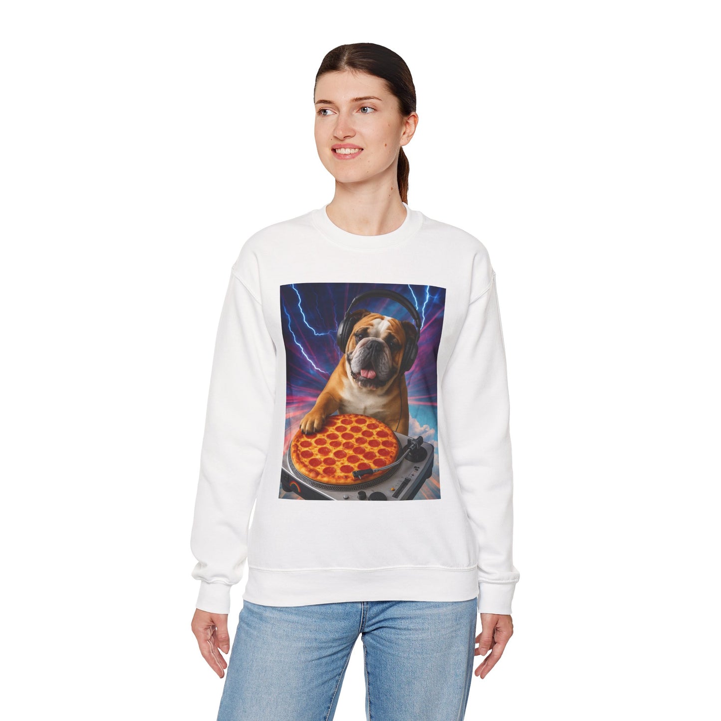 Pizza Party Bulldog Crewneck Sweatshirt - Fun & Cozy Unisex Gift - Riff Raff Wear