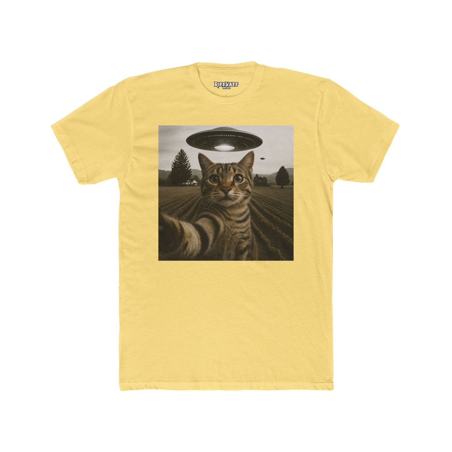 Alien Cat Unisex Cotton Crew Tee – Funny UFO Graphic T-Shirt - Riff Raff Wear
