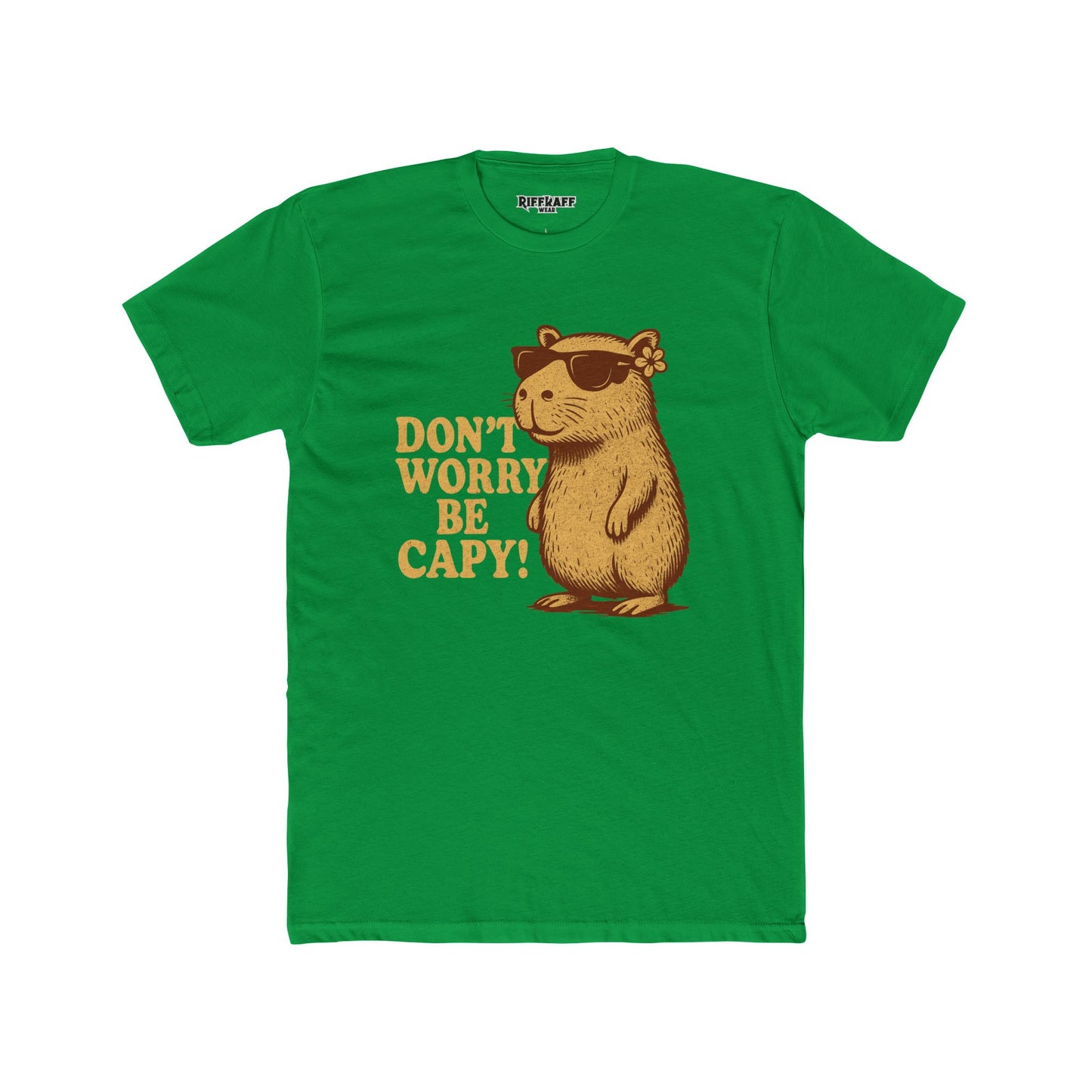 Unisex Cotton Crew Tee - Don't Worry Be Capy! Funny Animal - Riff Raff Wear