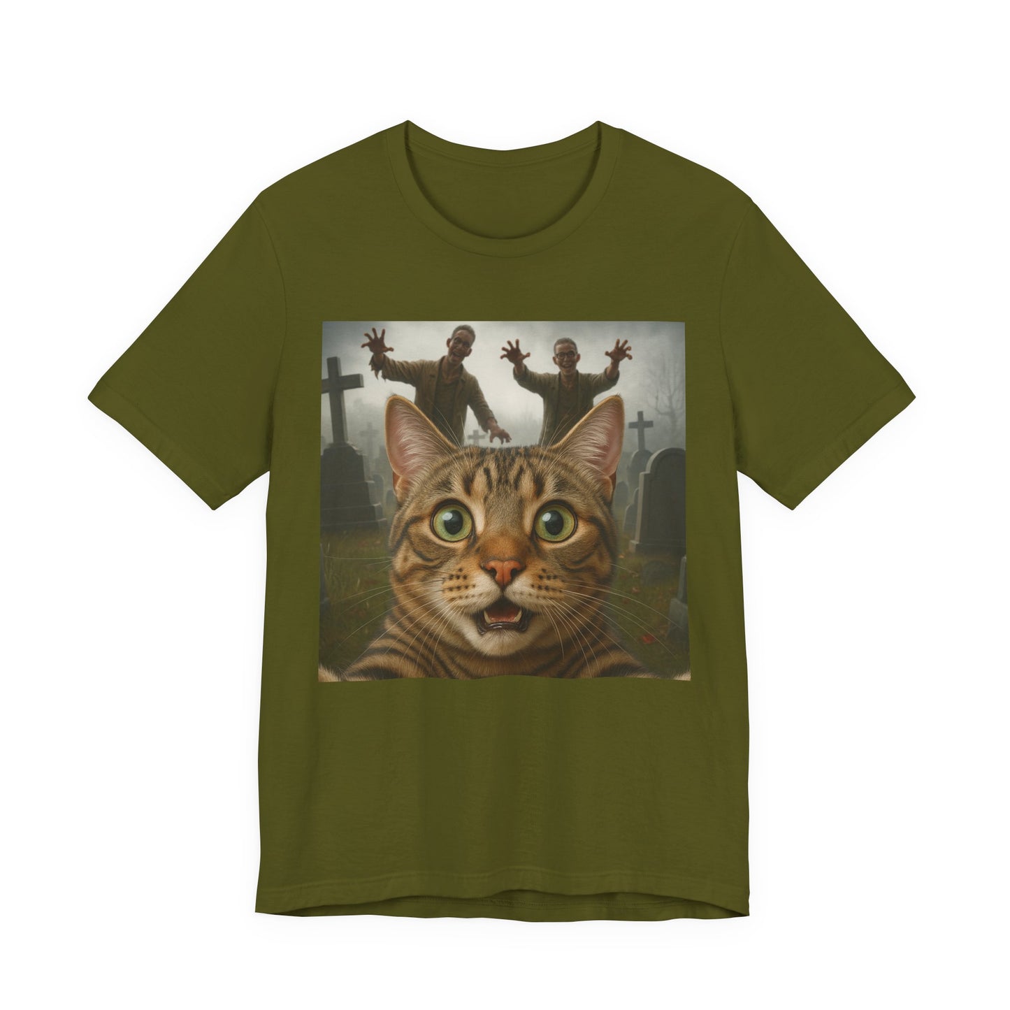 Zombie Cat Halloween Tee, Cute Cat Shirt, Unisex Graphic Tee, Funny Pet Lover Gift, Halloween Costume Top - Riff Raff Wear