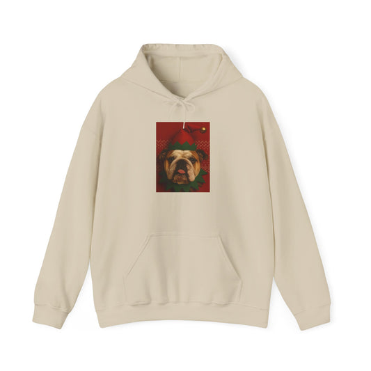 Christmas Bulldog Hoodie, Unisex Heavy Blend Sweatshirt, Funny Pet Gift, Holiday Apparel, Cozy Pullover, Festive Dog Sweatshirt - Riff Raff Wear