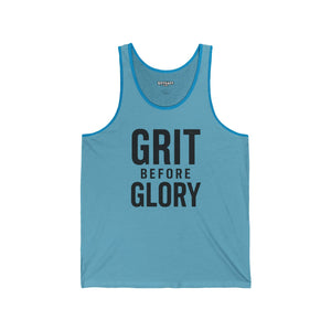 Grit Before Glory Unisex Jersey Tank - Motivational Workout Apparel - Fitness - Riff Raff Wear