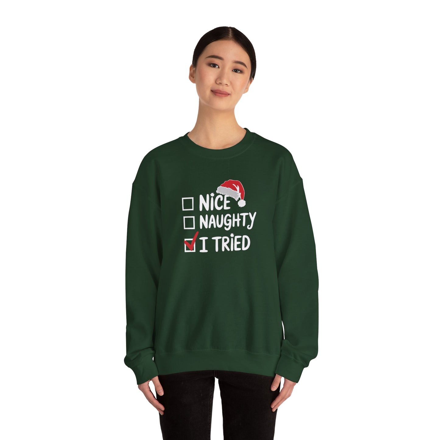 Christmas Sweatshirt, Funny Holiday Gift, Cozy Crewneck, Naughty Nice Humor, Unisex Winter Style, Festive Apparel - DMHoops.com
