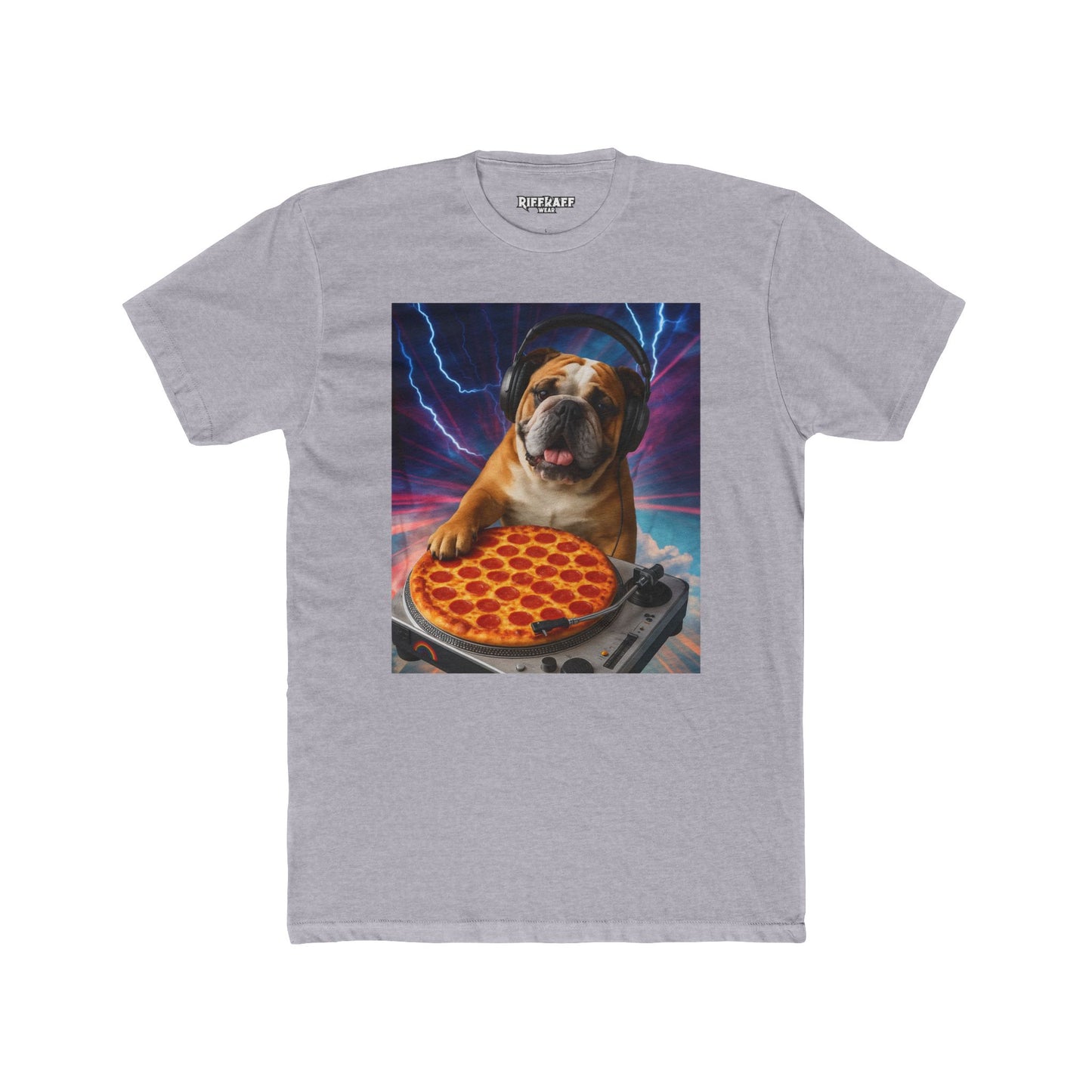 Funny DJ Dog Pizza Unisex Cotton Crew Tee - Riff Raff Wear