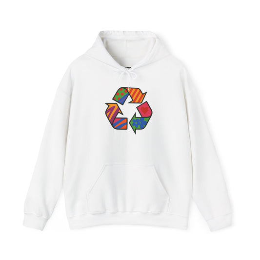 Eco-Friendly Unisex Hoodie with Colorful Recycle Design - Riff Raff Wear
