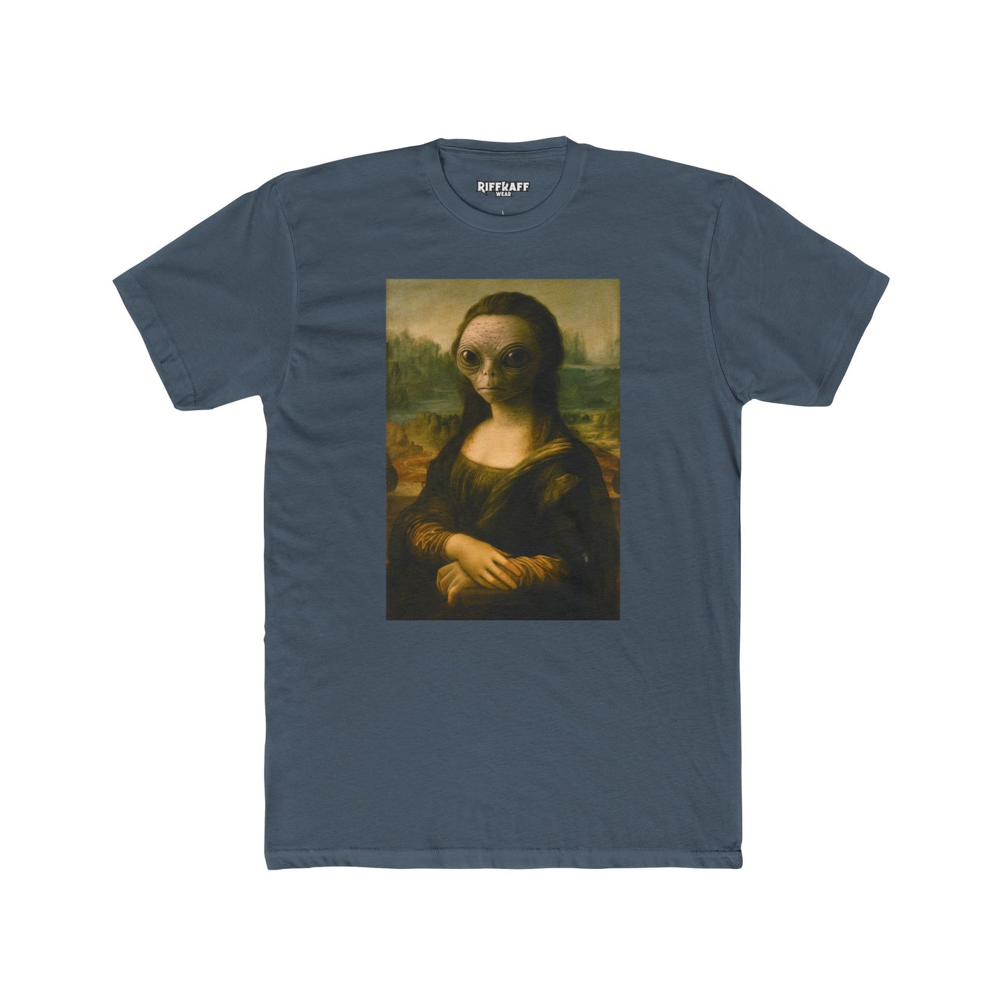 Alien Mona Lisa Unisex Cotton Crew Tee - Unique Graphic for Art Lovers - Riff Raff Wear