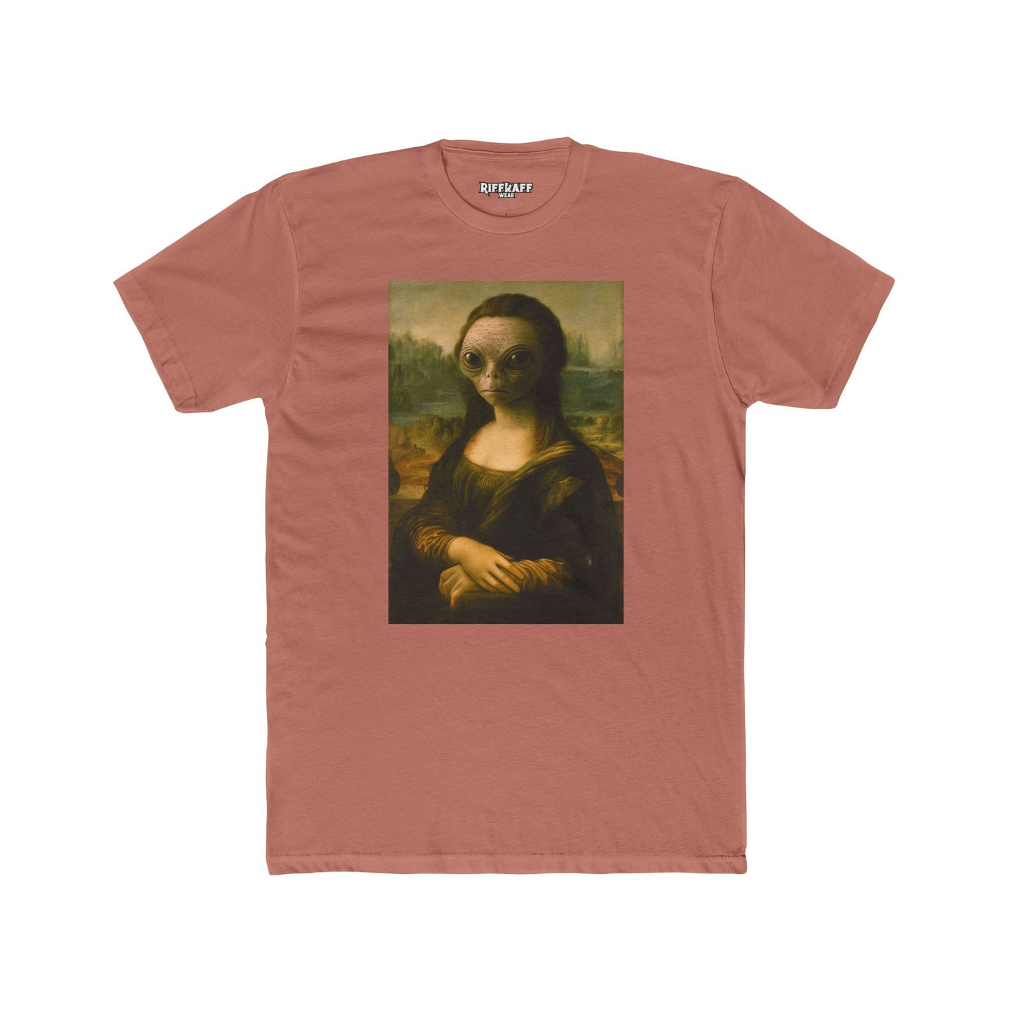 Alien Mona Lisa Unisex Cotton Crew Tee - Unique Graphic for Art Lovers - Riff Raff Wear