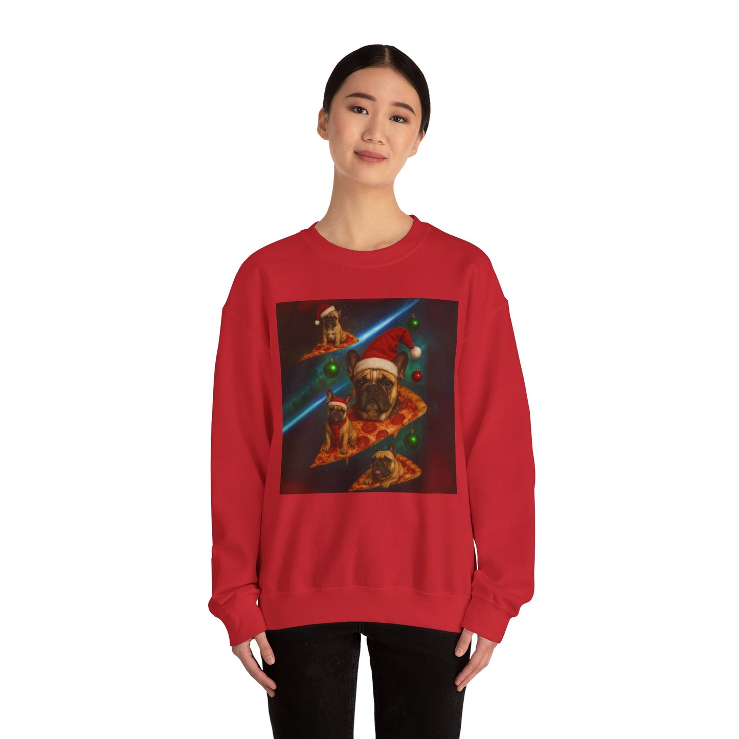 Festive Pizza Dog Crewneck Sweatshirt | Fun Holiday Apparel | Gift for Dog Lovers, Christmas Sweatshirt, Cozy Fashion, Unisex Style - Riff Raff Wear