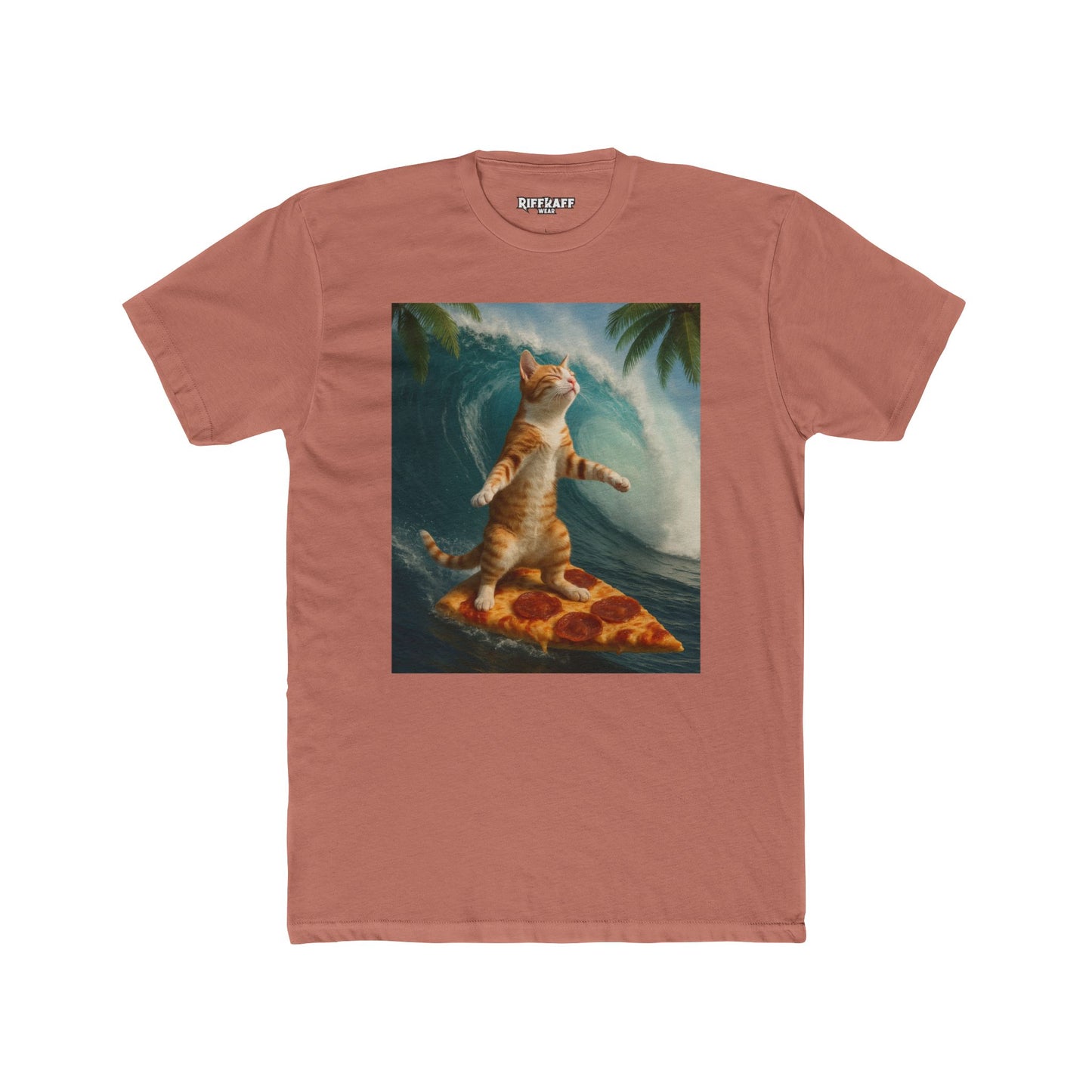 Surfing Cat Unisex Cotton Crew Tee - Fun & Quirky Beach Vibes - Riff Raff Wear
