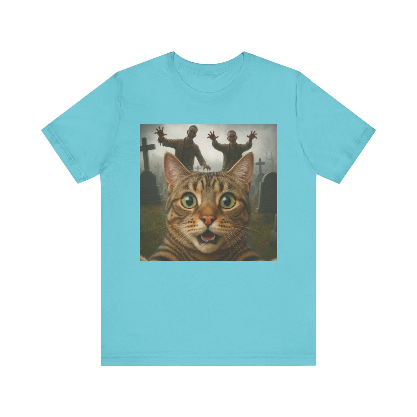 Zombie Cat Halloween Tee, Cute Cat Shirt, Unisex Graphic Tee, Funny Pet Lover Gift, Halloween Costume Top - Riff Raff Wear