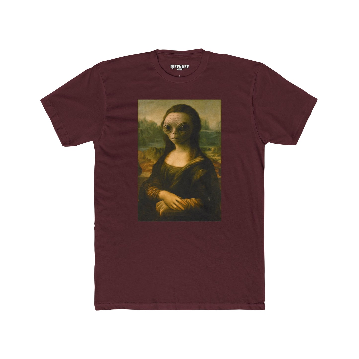 Alien Mona Lisa Unisex Cotton Crew Tee - Unique Graphic for Art Lovers - Riff Raff Wear