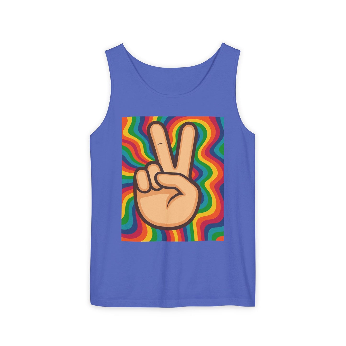 Unisex Peace Sign Tank Top - Vibrant Garment-Dyed Casual Wear - Riff Raff Wear