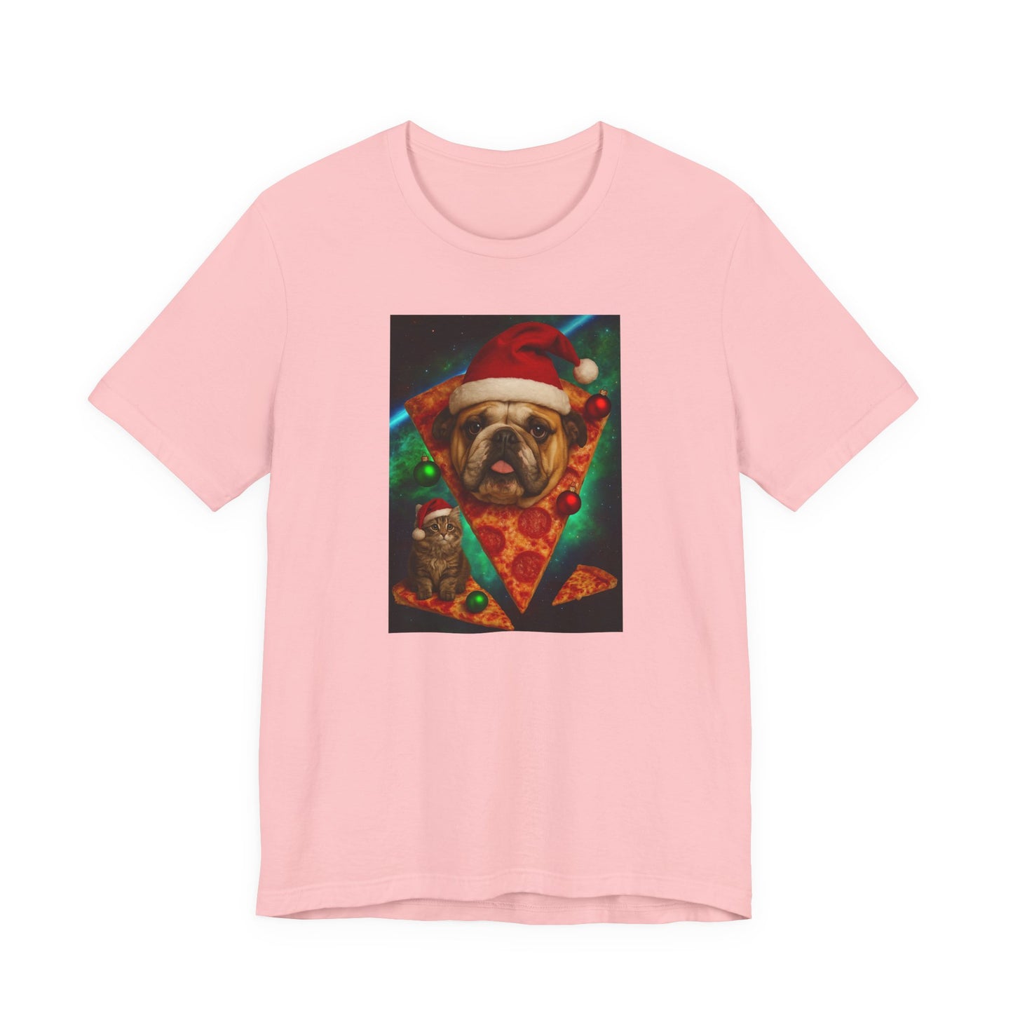Festive Dog Pizza Tee - Unisex Short Sleeve T-Shirt, Funny Holiday Shirt, Pet Lover Gift, Christmas Apparel, Cute Animal Tee - Riff Raff Wear