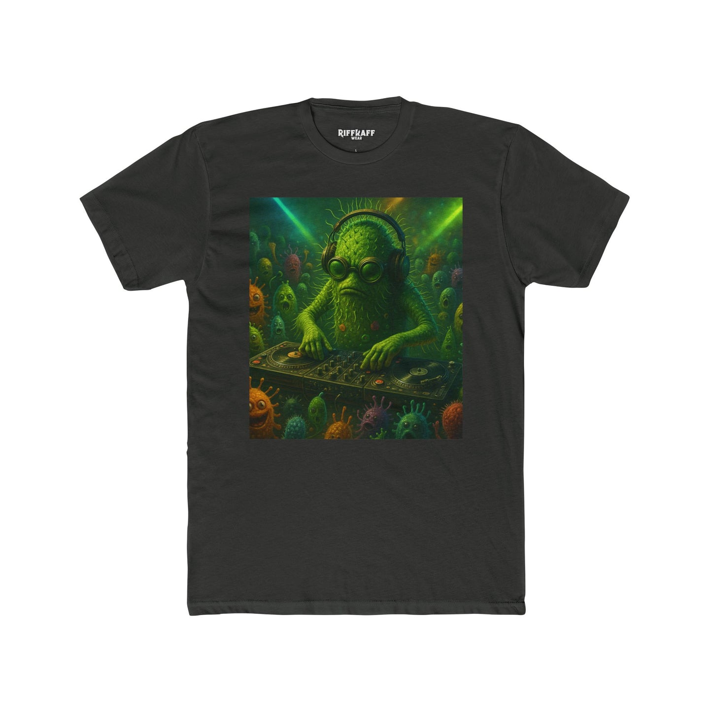 Groovy DJ Bacteria Unisex Cotton Crew Tee - Fun Graphic T-Shirt for Music Lovers - Riff Raff Wear