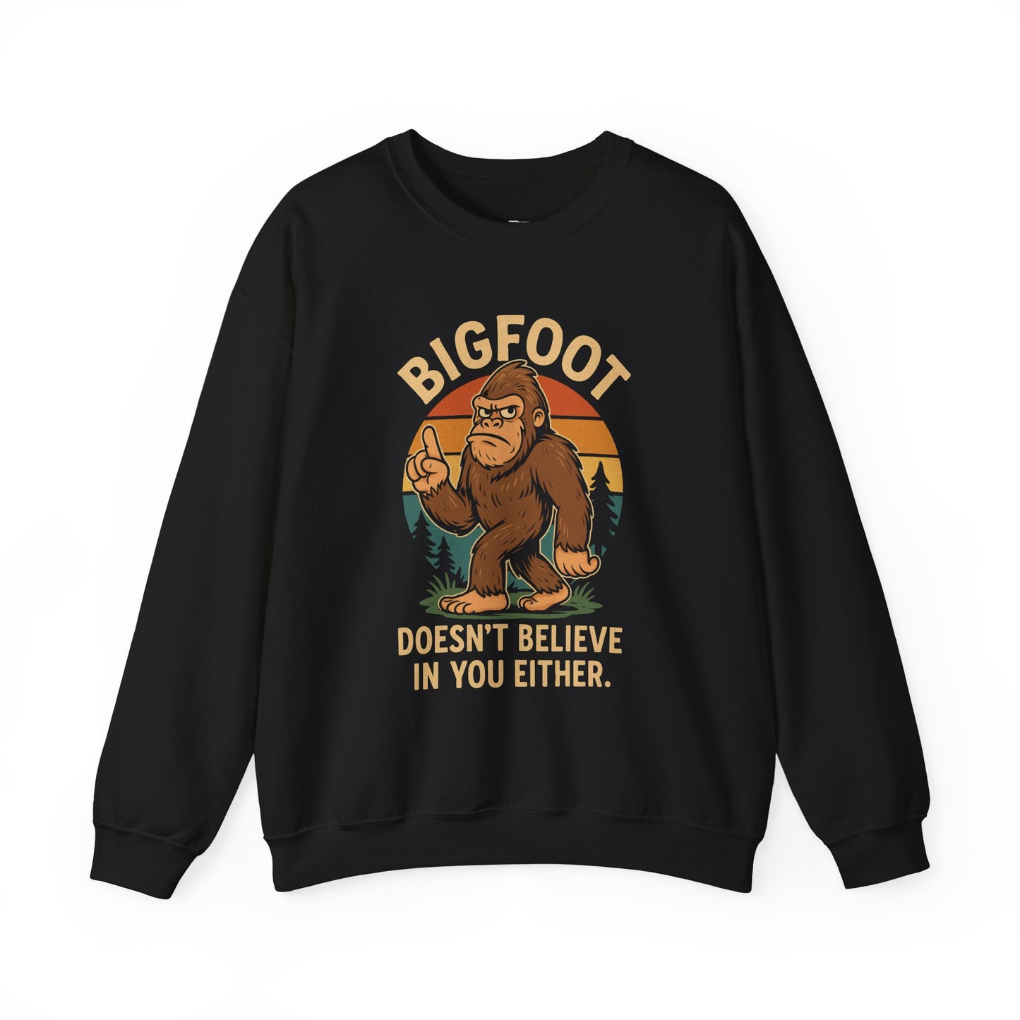 Bigfoot Doesn't Believe Crewneck Sweatshirt - Unisex Fashion for Nature Lovers - Riff Raff Wear
