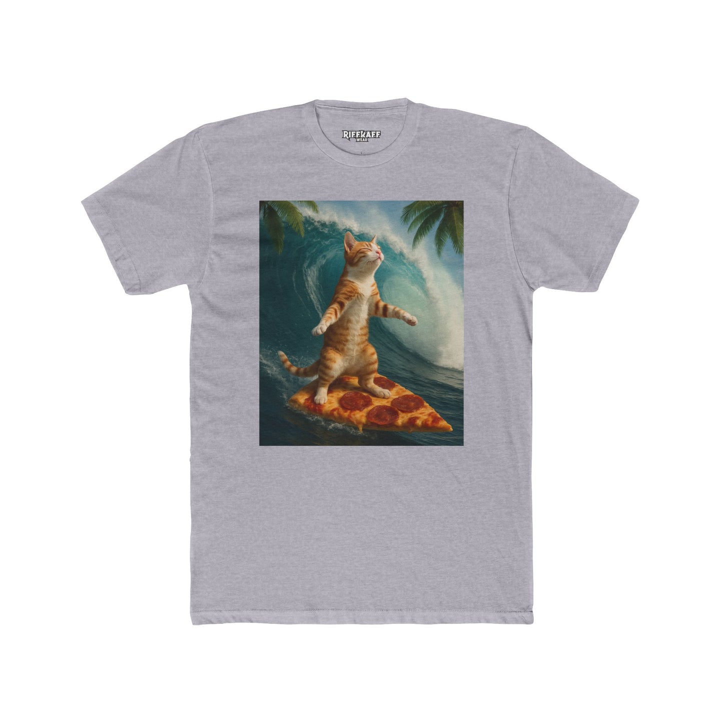 Surfing Cat Unisex Cotton Crew Tee - Fun & Quirky Beach Vibes - Riff Raff Wear