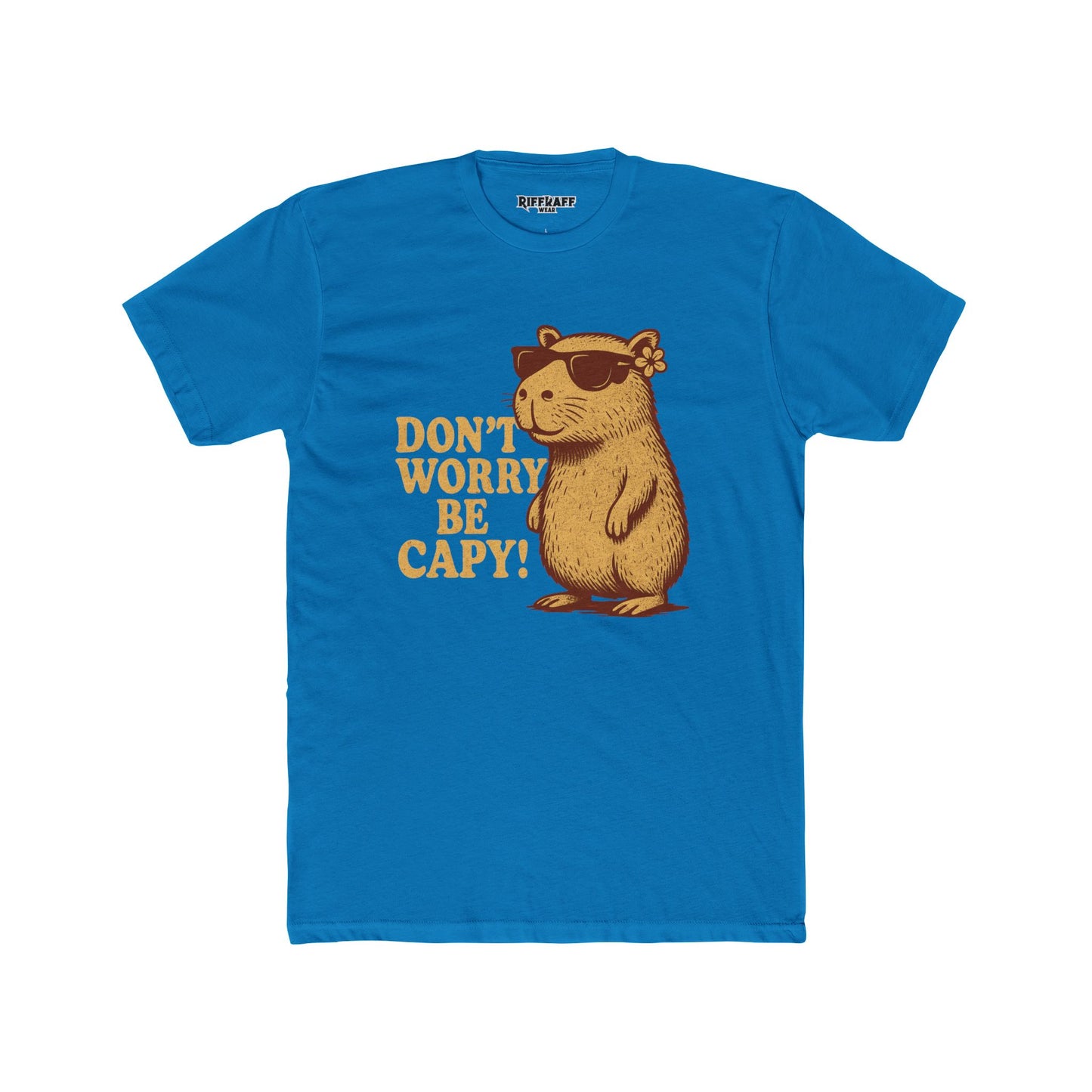 Unisex Cotton Crew Tee - Don't Worry Be Capy! Funny Animal - Riff Raff Wear