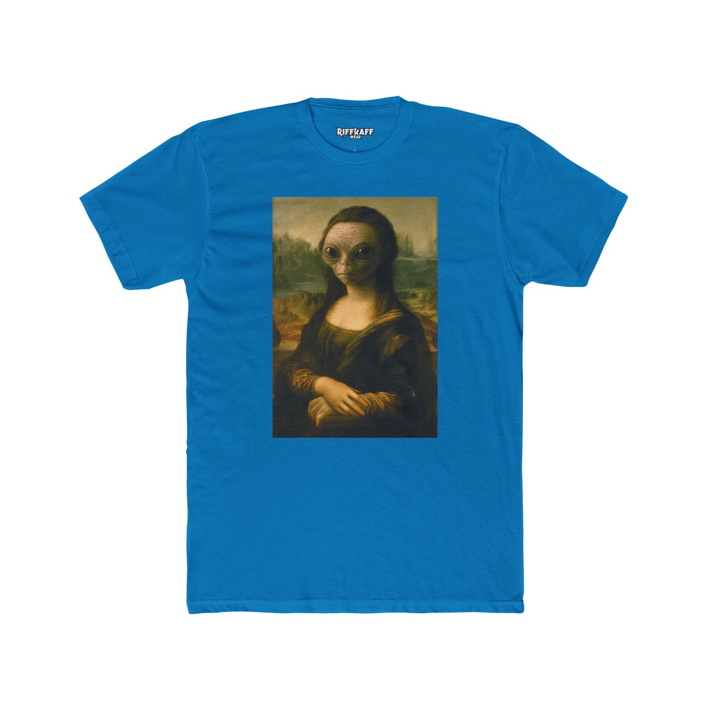 Alien Mona Lisa Unisex Cotton Crew Tee - Unique Graphic for Art Lovers - Riff Raff Wear