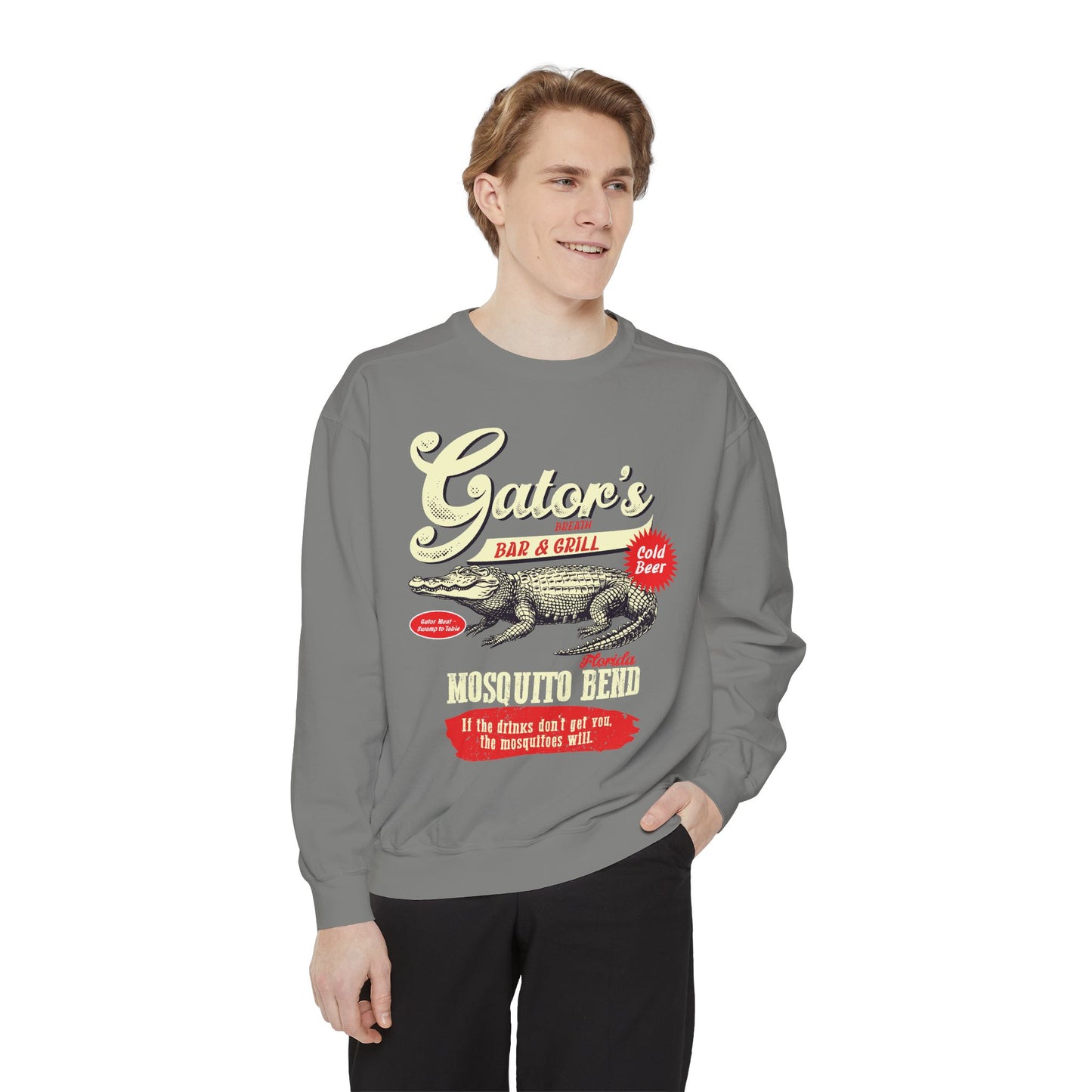 Funny Gator's Bar & Grill Sweatshirt | Unisex Garment-Dyed Crewneck - Riff Raff Wear