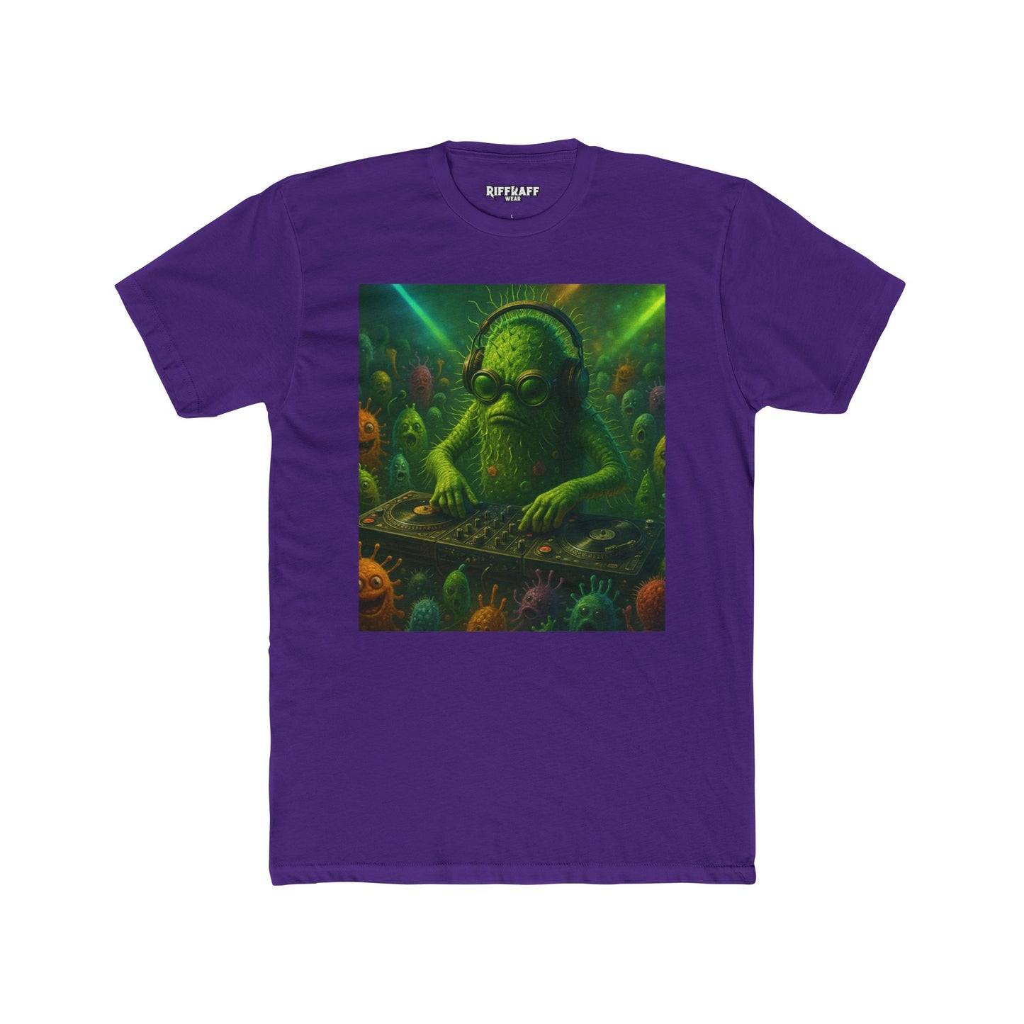 Groovy DJ Bacteria Unisex Cotton Crew Tee - Fun Graphic T-Shirt for Music Lovers - Riff Raff Wear