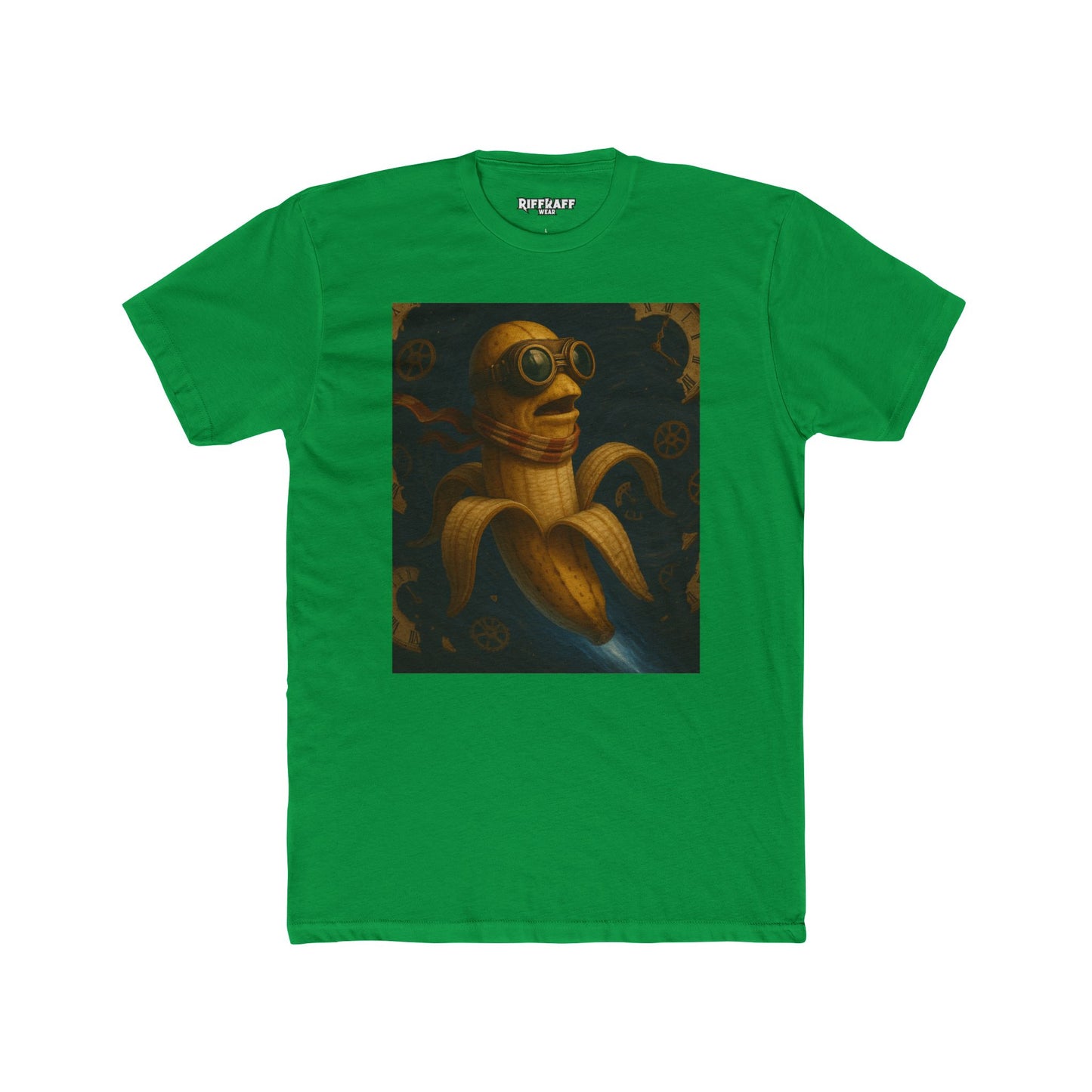 Whimsical Banana Time Traveler Unisex Cotton Crew Tee – Fun & Unique Graphic T-Shirt - Riff Raff Wear