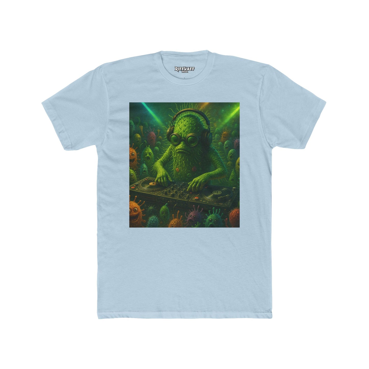 Groovy DJ Bacteria Unisex Cotton Crew Tee - Fun Graphic T-Shirt for Music Lovers - Riff Raff Wear