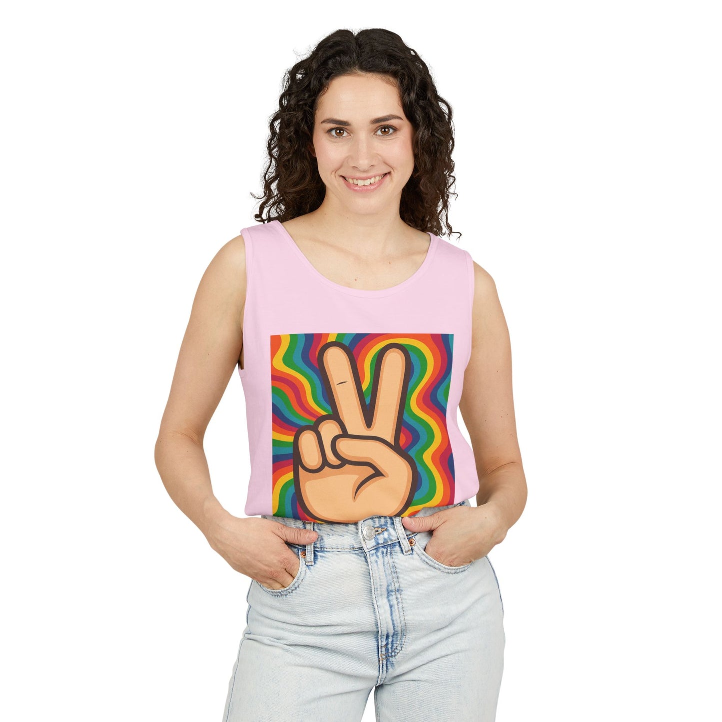 Unisex Peace Sign Tank Top - Vibrant Garment-Dyed Casual Wear - Riff Raff Wear