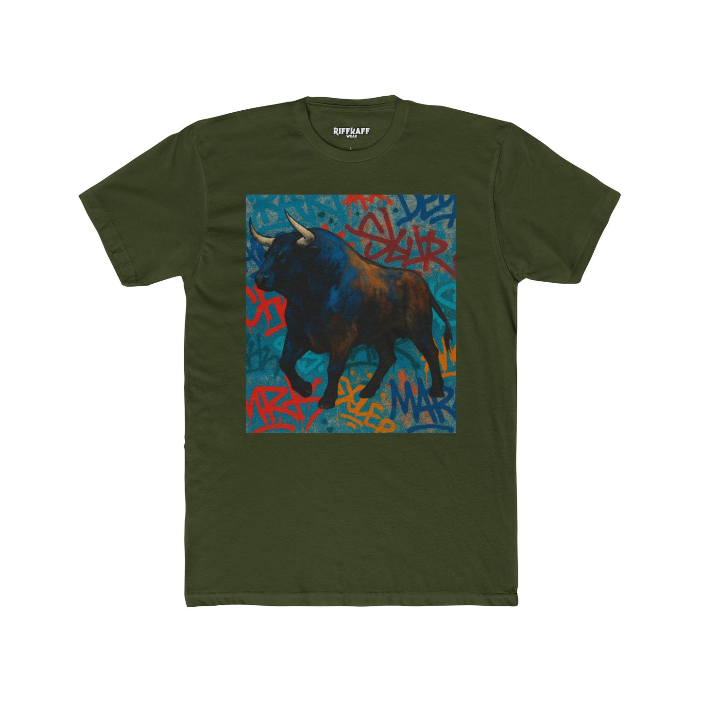 Graffiti Bull Unisex Cotton Crew Tee - Urban Style Graphic T-Shirt - Riff Raff Wear