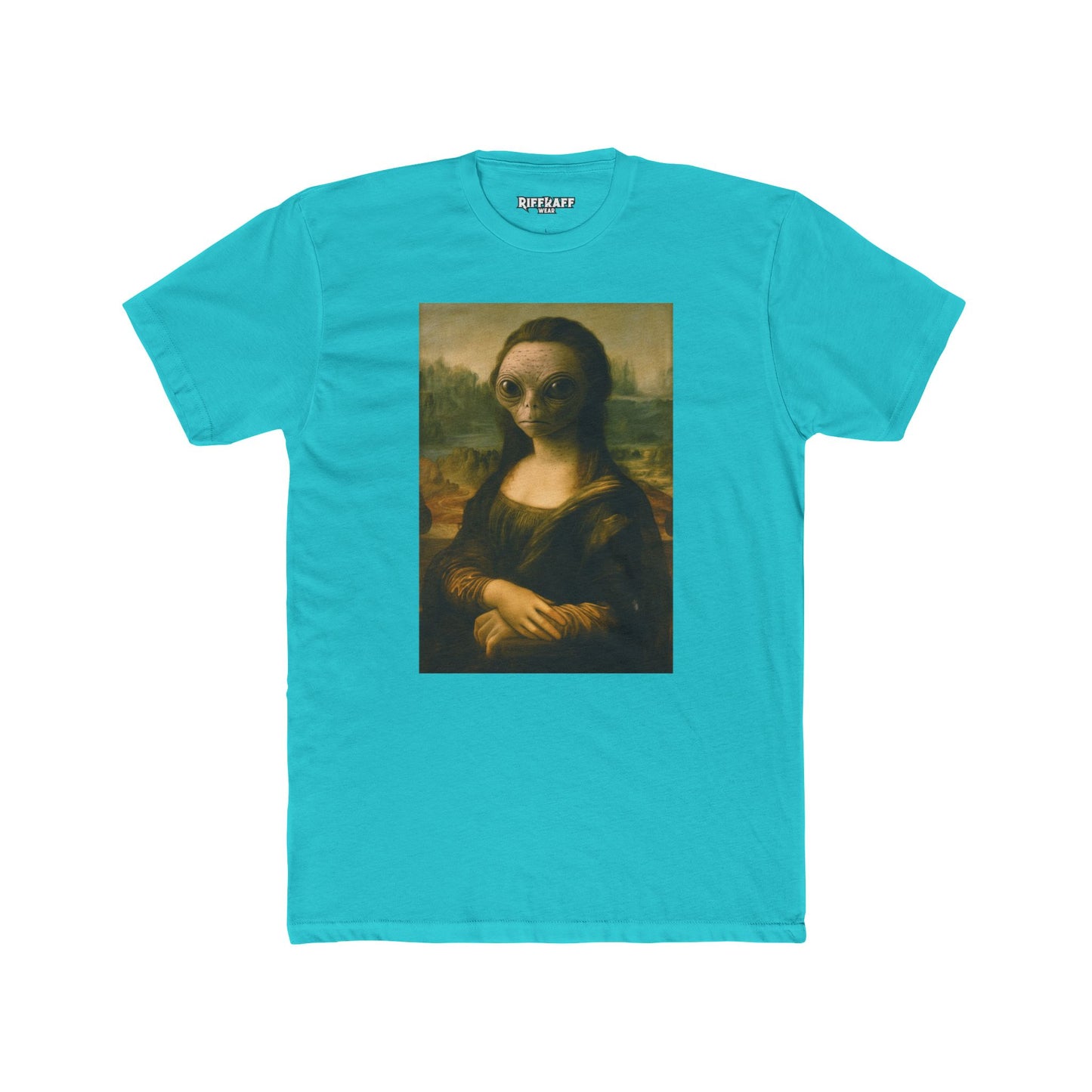 Alien Mona Lisa Unisex Cotton Crew Tee - Unique Graphic for Art Lovers - Riff Raff Wear