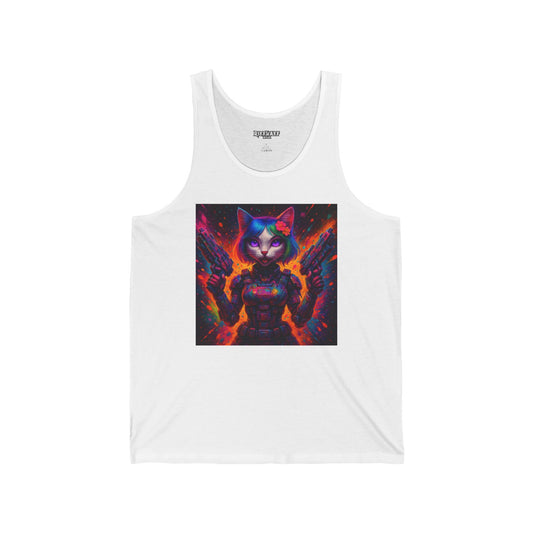 Cosmic Cat Unisex Jersey Tank - Vibrant Funky Graphic Tee - Riff Raff Wear