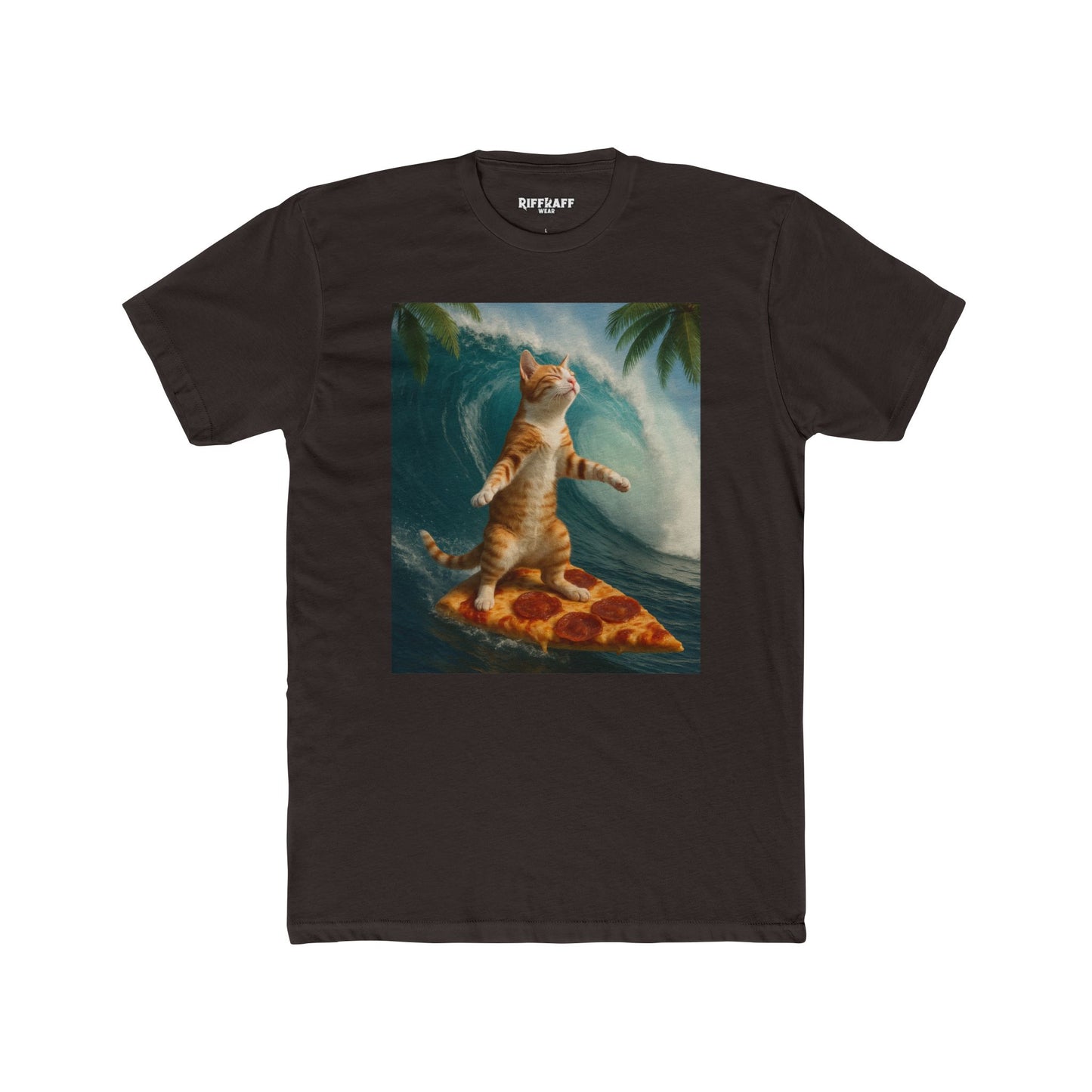 Surfing Cat Unisex Cotton Crew Tee - Fun & Quirky Beach Vibes - Riff Raff Wear